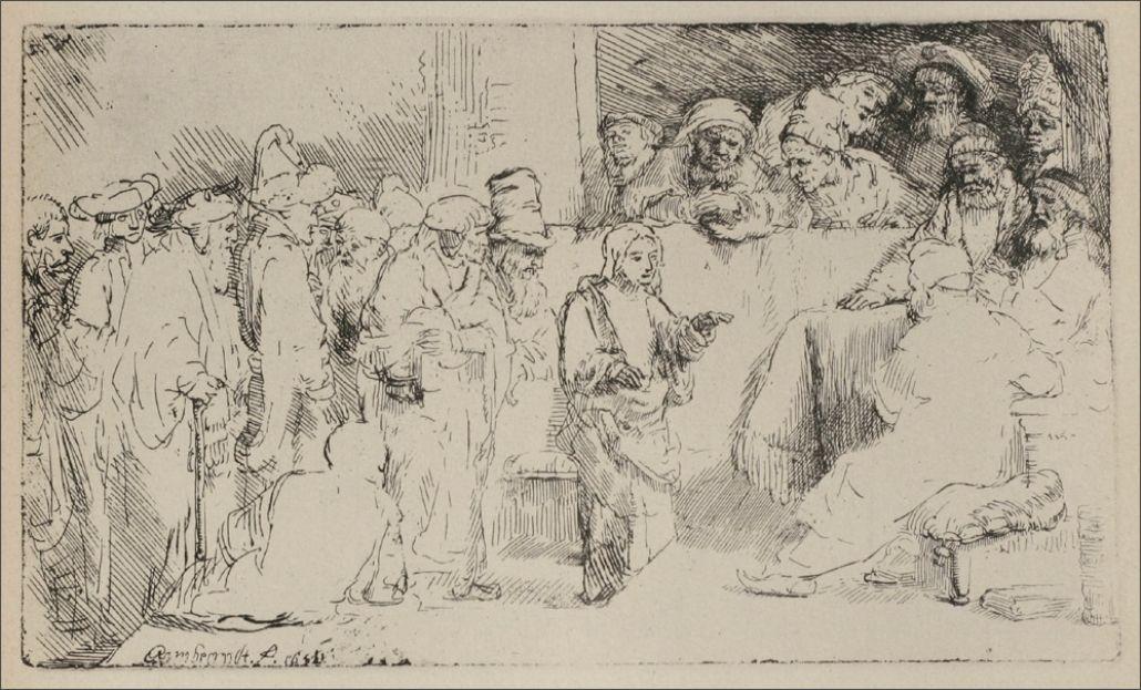 Jesus Disputing the Doctors a Larger Print - Rembrandt