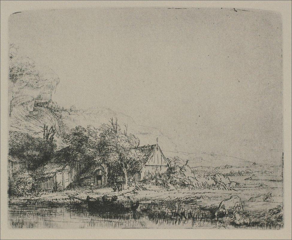 Landscape with a Cow Drinking - Rembrandt