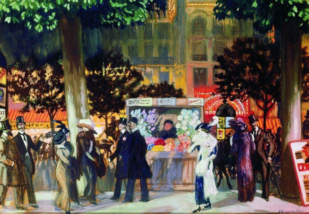 Paris Boulevard at Night - Boris Kustodiev
