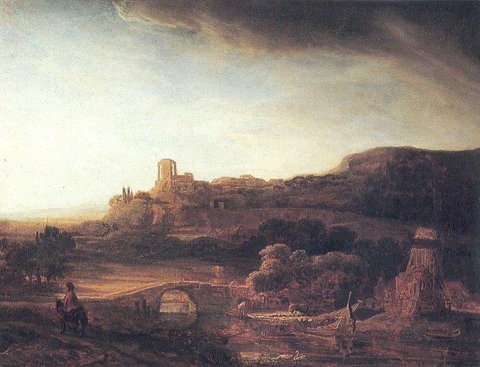 River Landscape with a Windmill - Rembrandt