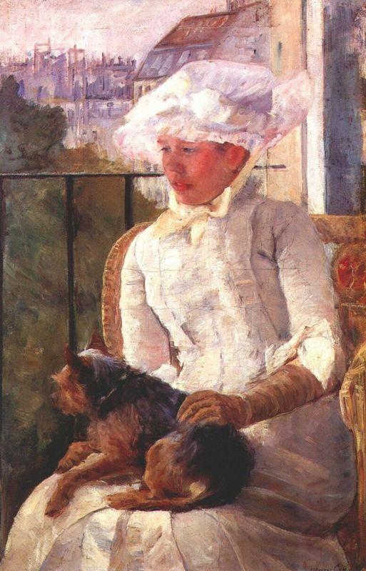 Susan on a balcony holding a dog - Mary Cassatt